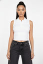 Slim-Fit Sleeveless Polo Collar Crop Top