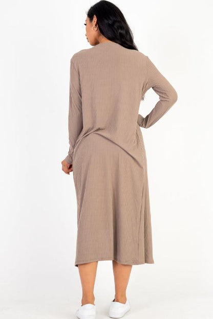 Ribbed Cardigan & Cami Midi Bodycon Dress - Capella Apparel