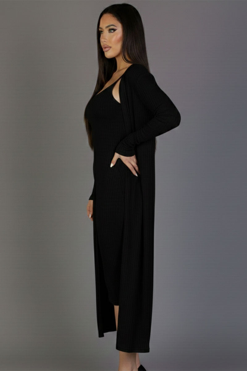 Ribbed Cardigan & Cami Midi Bodycon Dress (CAPELLA)