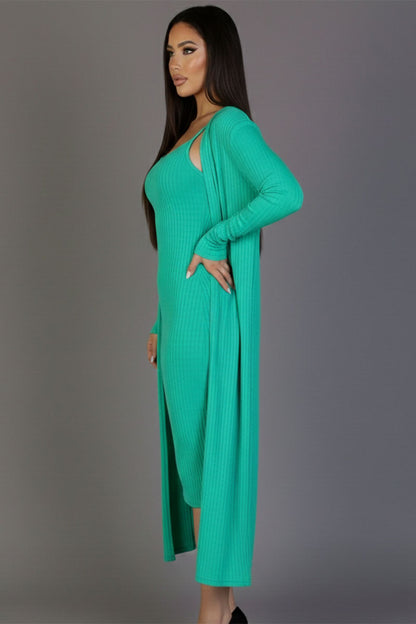 Ribbed Cardigan & Cami Midi Bodycon Dress (CAPELLA)