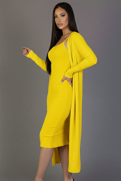 Ribbed Cardigan & Cami Midi Bodycon Dress (CAPELLA)