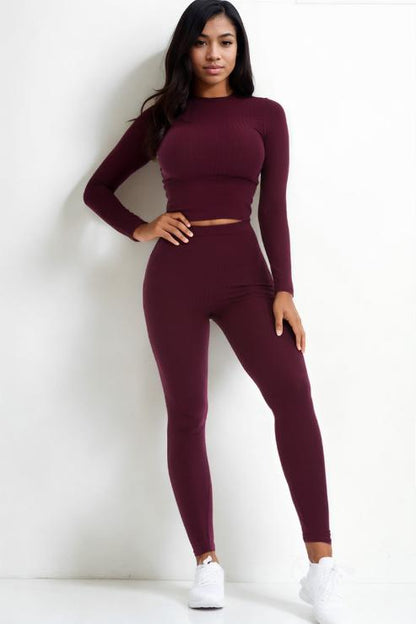 Ribbed Mock Neck Long Sleeve Top & Leggings Set - Capella Apparel Wholesale