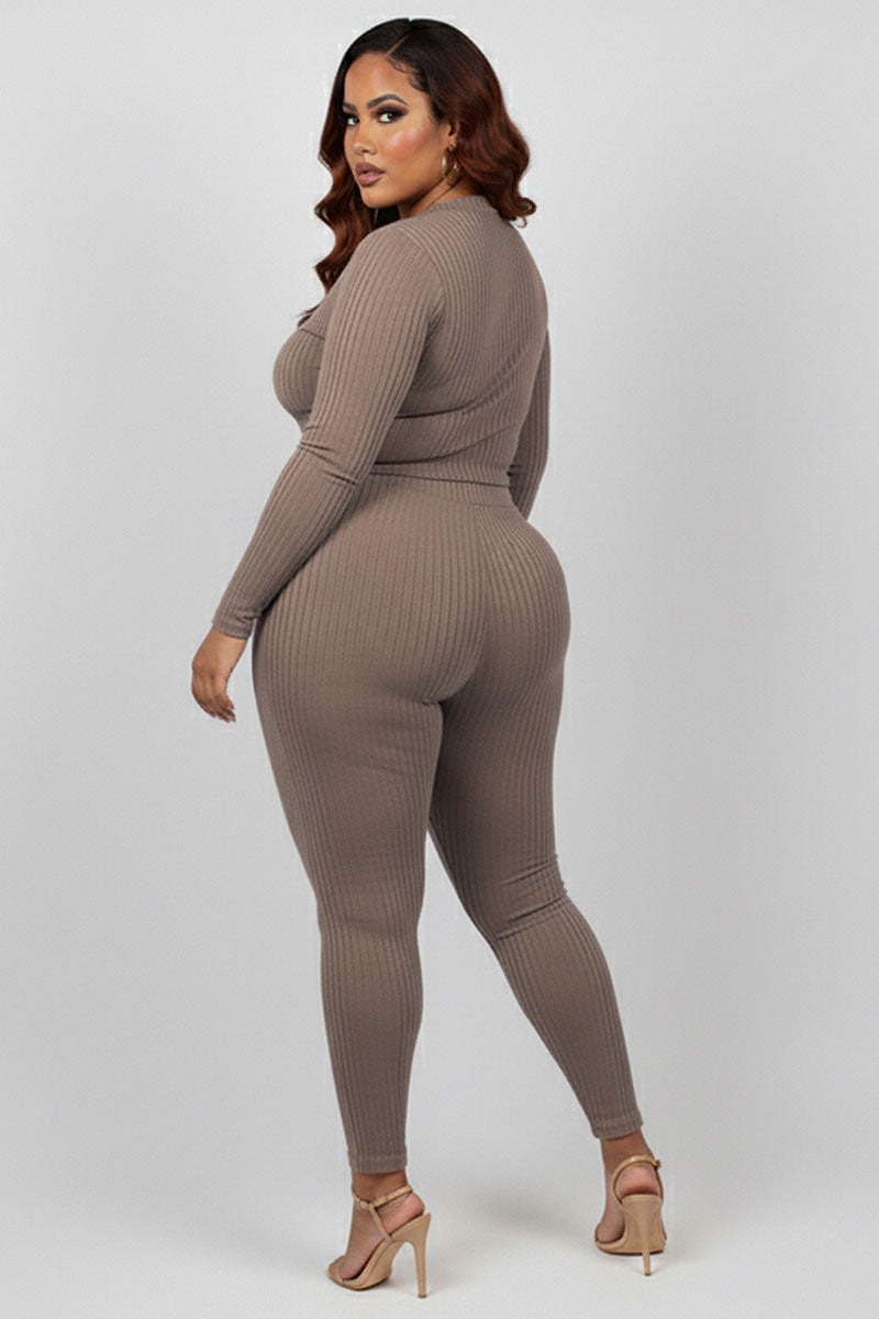 Conjunto de top y leggings de manga larga con cuello alto acanalado de talla grande