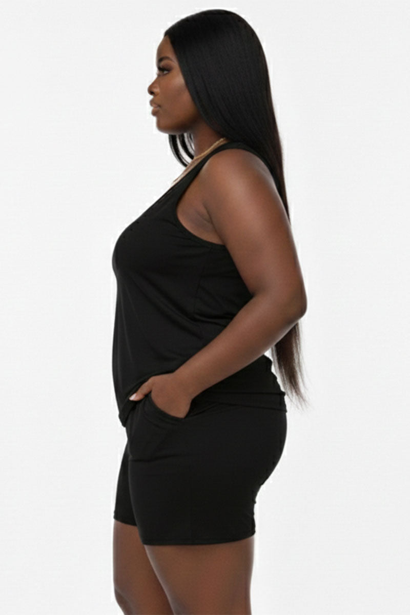 Conjunto cómodo de camiseta sin mangas y pantalones cortos Plus