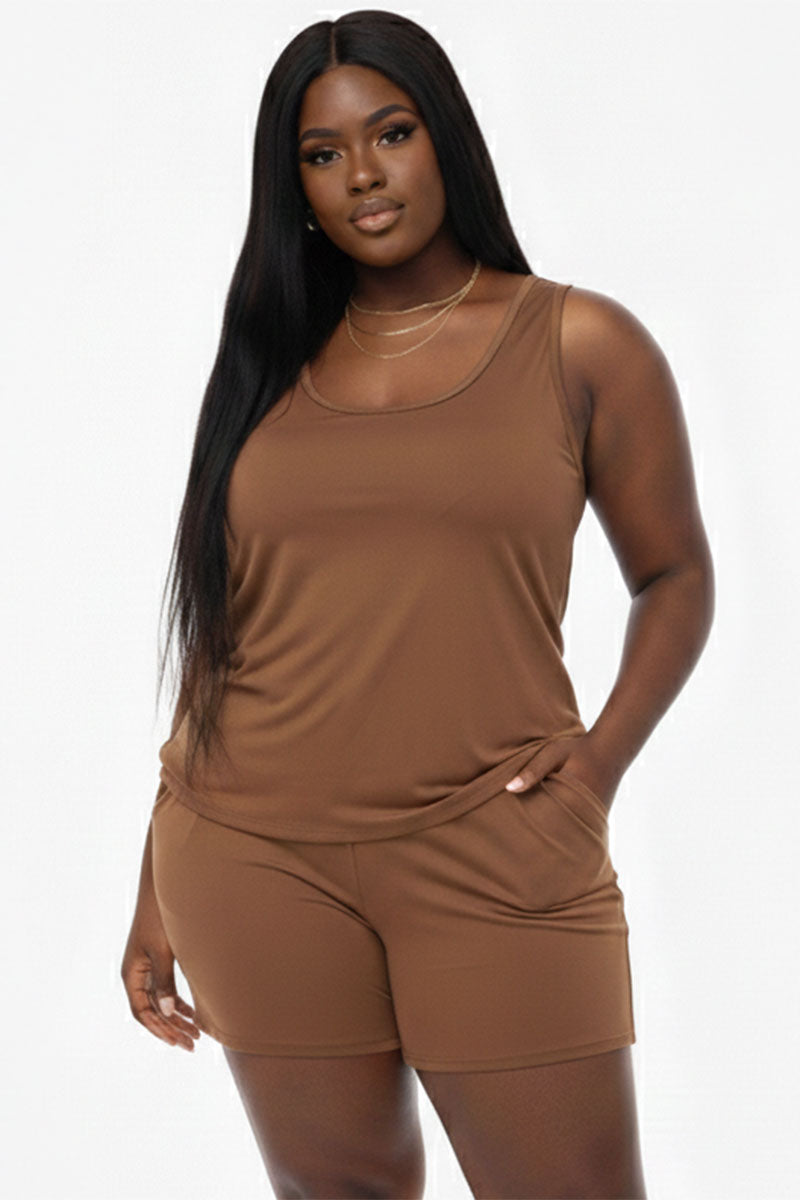 Conjunto cómodo de camiseta sin mangas y pantalones cortos Plus