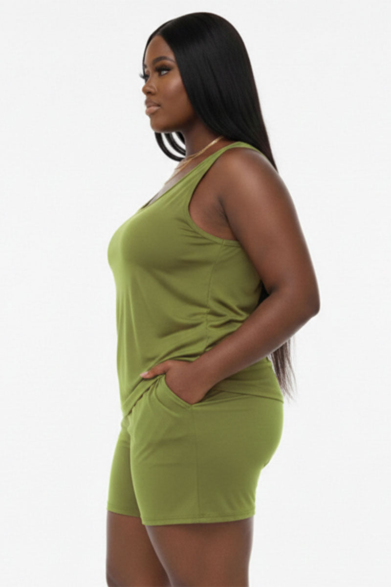 Conjunto cómodo de camiseta sin mangas y pantalones cortos Plus