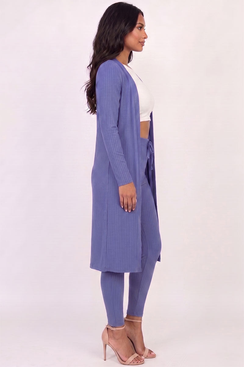 Conjunto de cárdigan largo de canalé y leggings