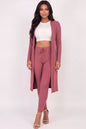 Conjunto de cárdigan largo de canalé y leggings