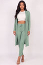 Conjunto de cárdigan largo de canalé y leggings
