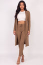 Conjunto de cárdigan largo de canalé y leggings