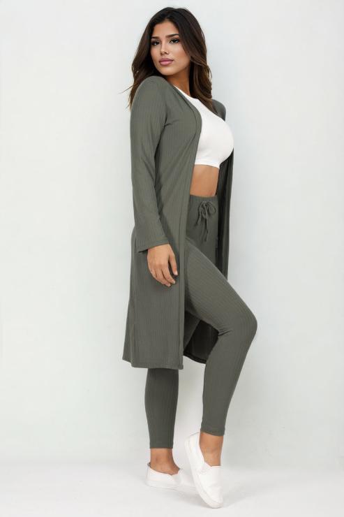 Ribbed Long Cardigan & Leggings Set