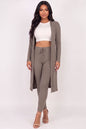Conjunto de cárdigan largo de canalé y leggings