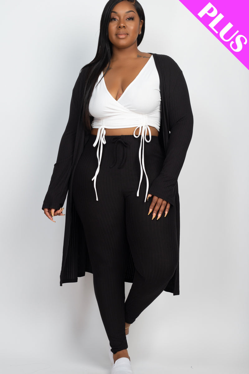 Plus Size Ribbed Long Cardigan & Leggings Set - Capella Apparel Wholesale