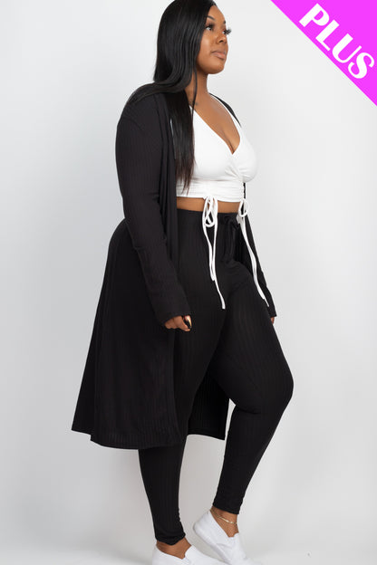 Plus Size Ribbed Long Cardigan & Leggings Set - Capella Apparel Wholesale