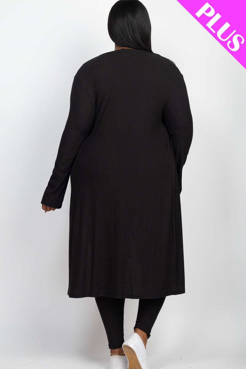 Plus Size Ribbed Long Cardigan & Leggings Set - Capella Apparel Wholesale