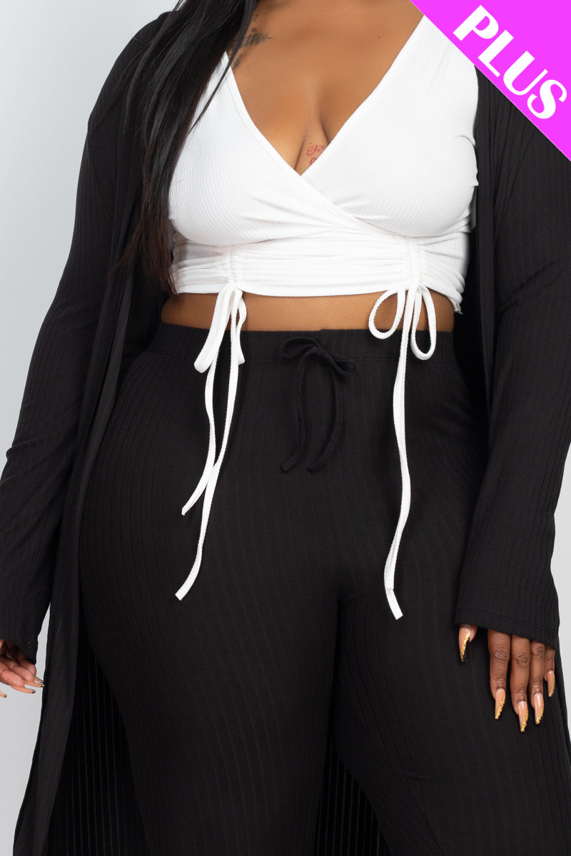 Plus Size Ribbed Long Cardigan & Leggings Set - Capella Apparel Wholesale