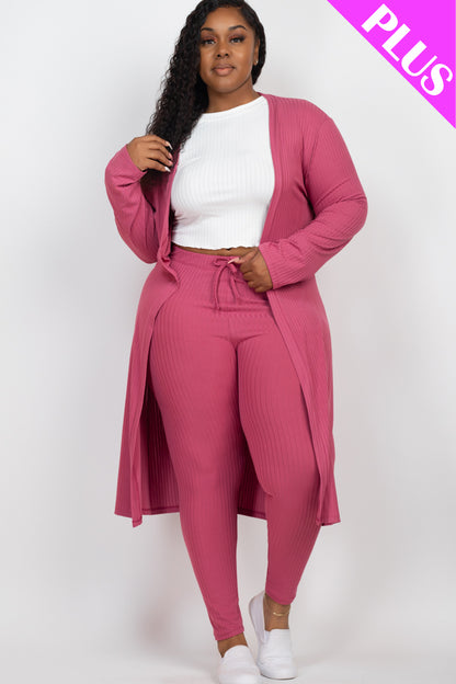 Plus Size Ribbed Long Cardigan & Leggings Set - Capella Apparel Wholesale