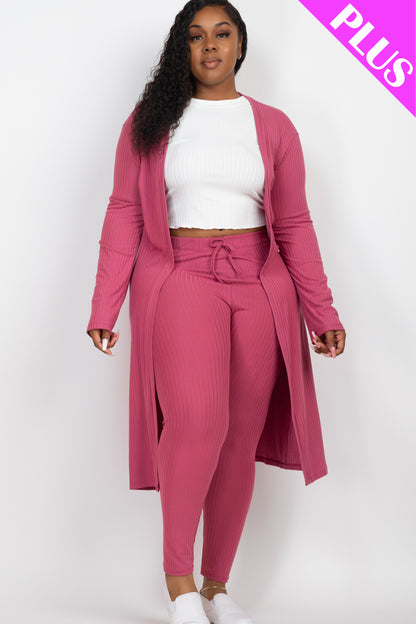 Plus Size Ribbed Long Cardigan & Leggings Set - Capella Apparel Wholesale