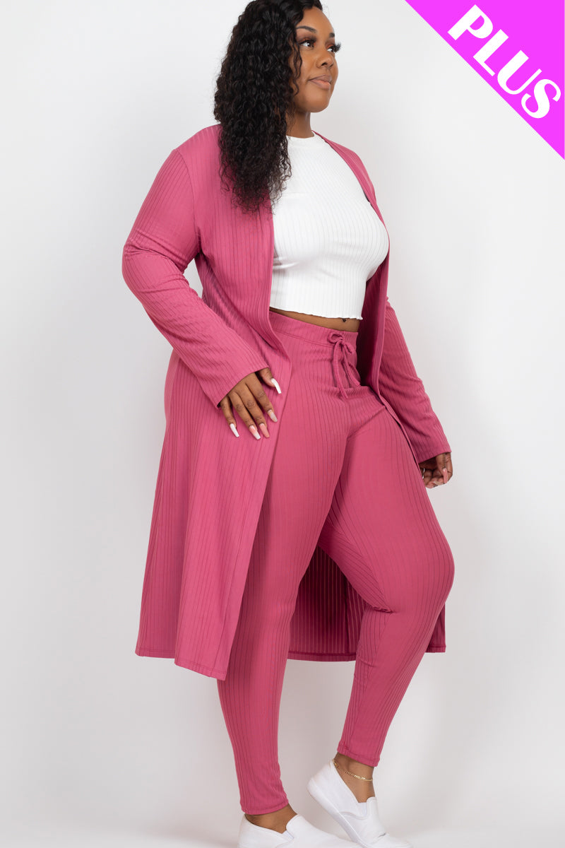 Plus Size Ribbed Long Cardigan & Leggings Set - Capella Apparel Wholesale