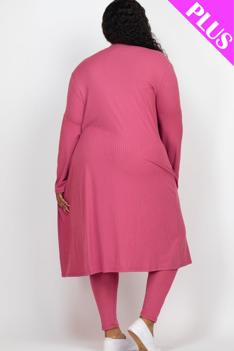 Plus Size Ribbed Long Cardigan & Leggings Set - Capella Apparel Wholesale