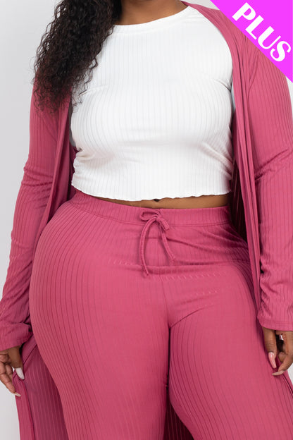 Plus Size Ribbed Long Cardigan & Leggings Set - Capella Apparel Wholesale