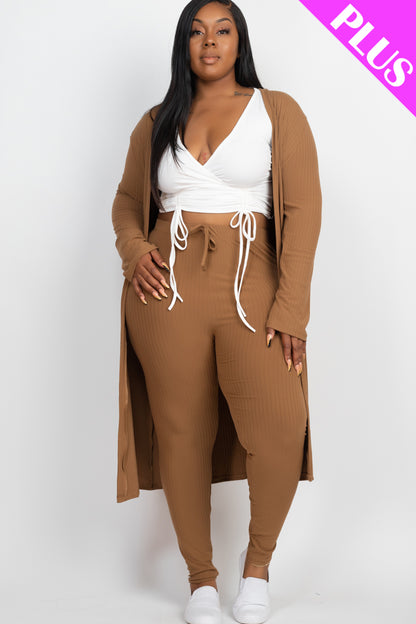 Plus Size Ribbed Long Cardigan & Leggings Set - Capella Apparel Wholesale