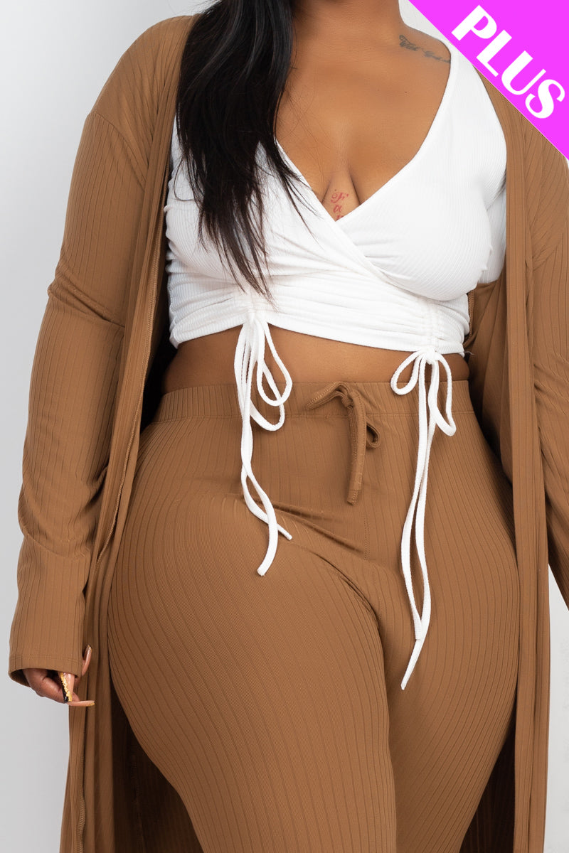 Plus Size Ribbed Long Cardigan & Leggings Set - Capella Apparel Wholesale