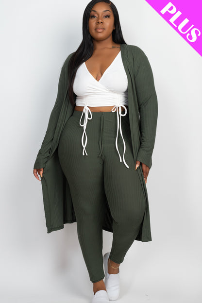 Plus Size Ribbed Long Cardigan & Leggings Set - Capella Apparel Wholesale