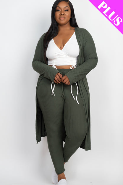 Plus Size Ribbed Long Cardigan & Leggings Set - Capella Apparel Wholesale