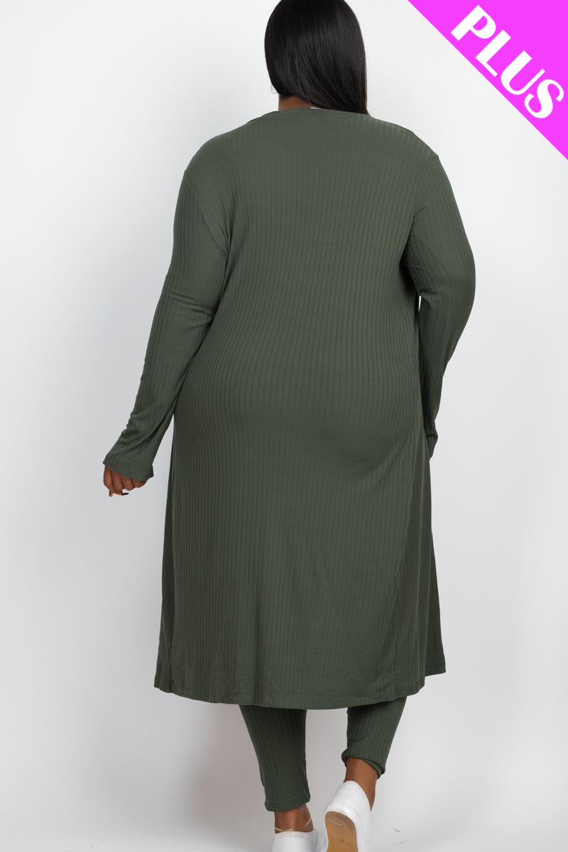 Plus Size Ribbed Long Cardigan & Leggings Set - Capella Apparel Wholesale