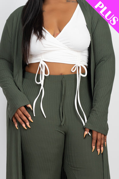 Plus Size Ribbed Long Cardigan & Leggings Set - Capella Apparel Wholesale