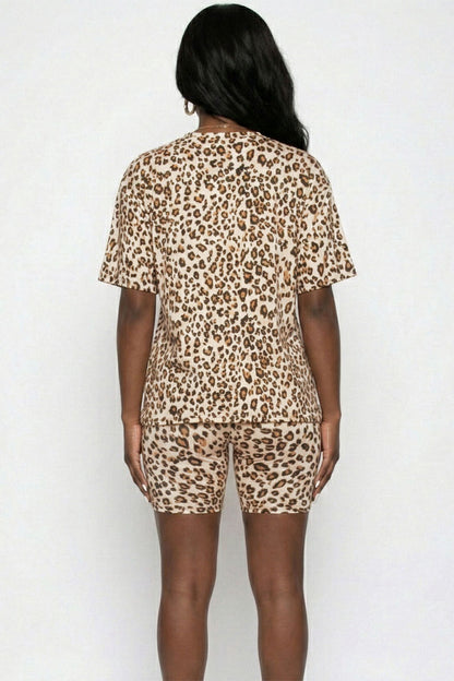 Animal Print Loose Fit Top & Biker Shorts Set
