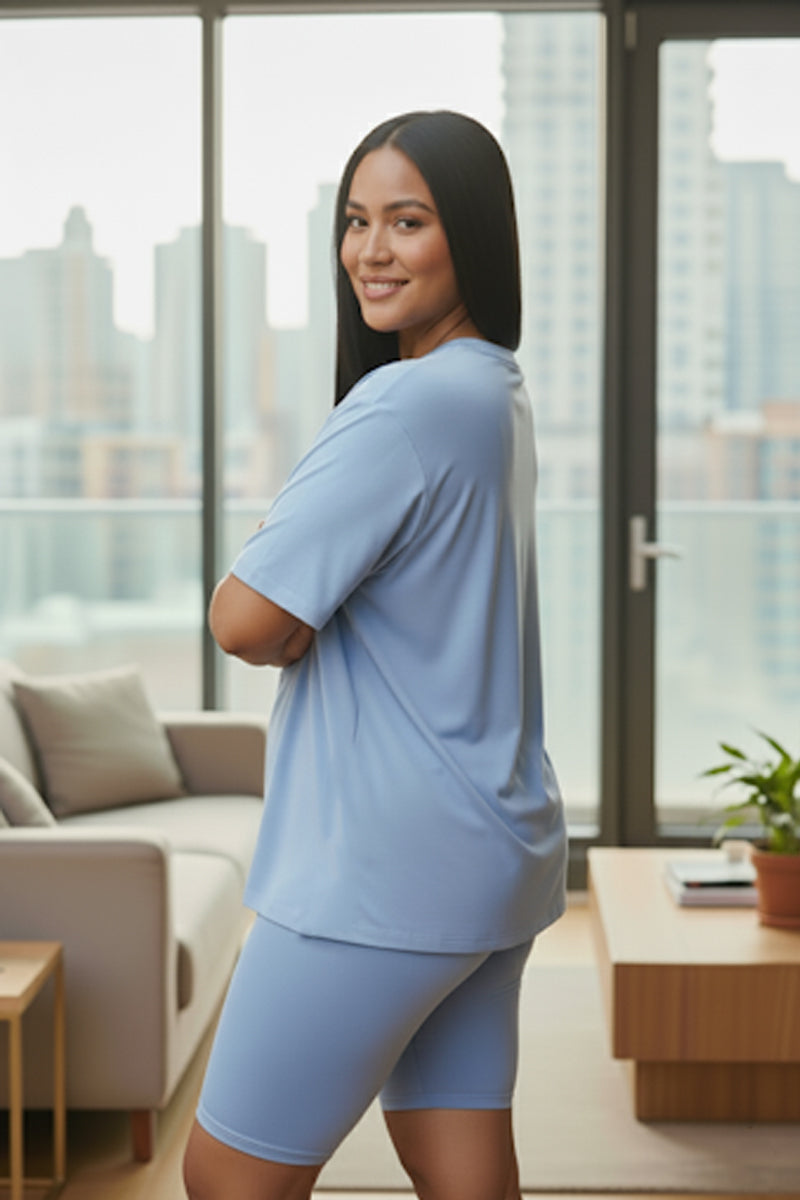 Conjunto de top holgado y shorts biker de talla grande