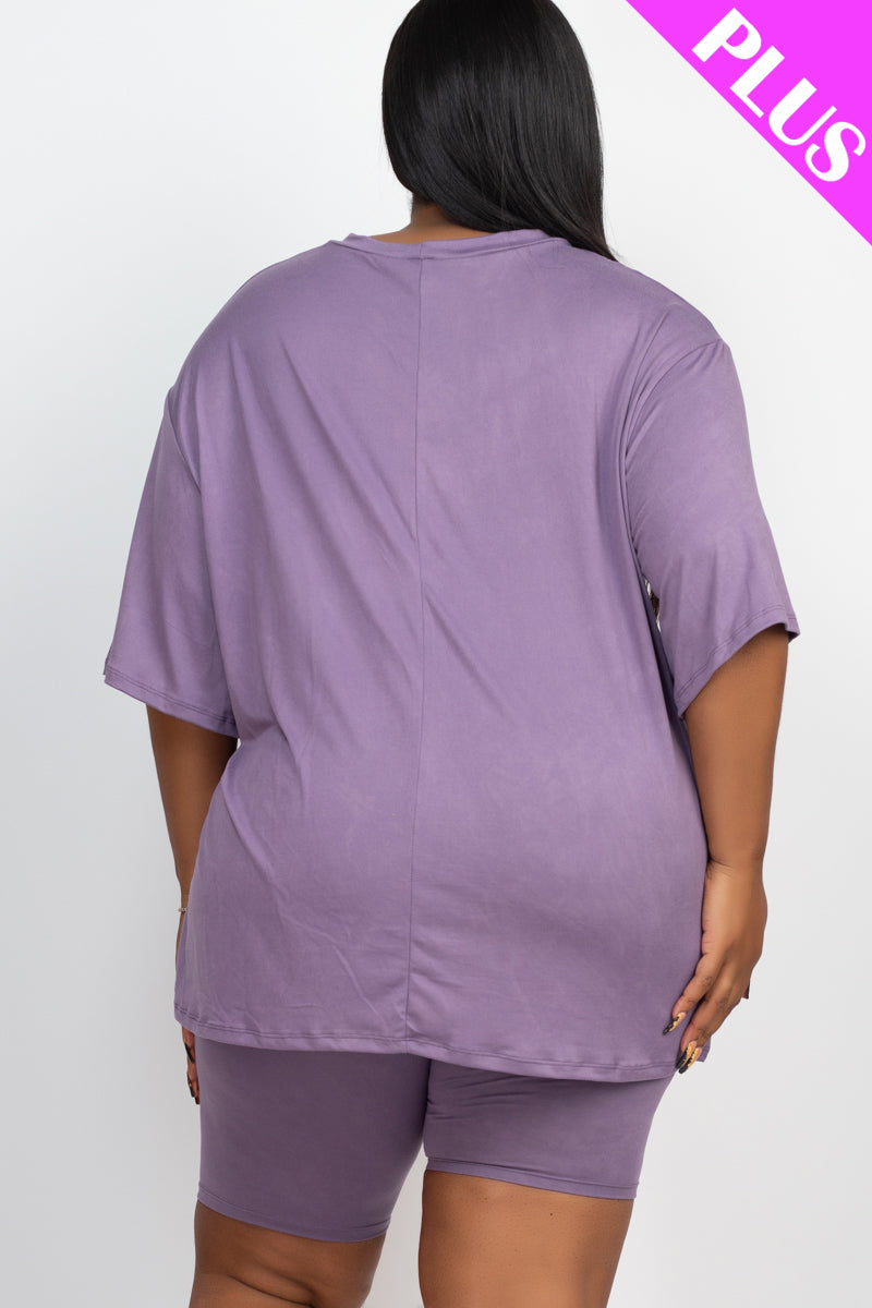 Conjunto de top holgado y shorts biker de talla grande