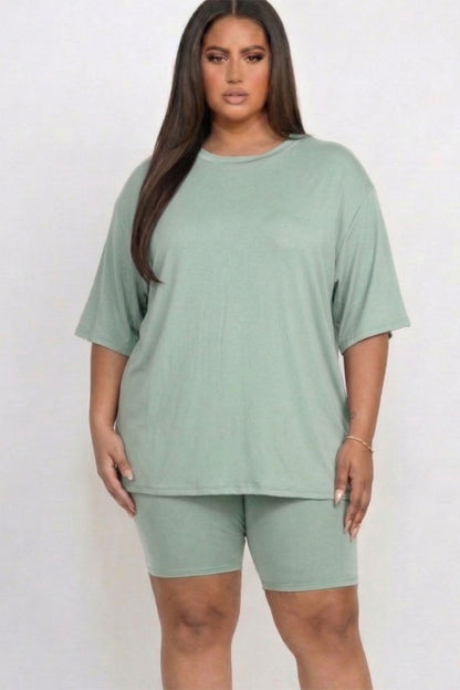 Conjunto de top holgado y shorts biker de talla grande