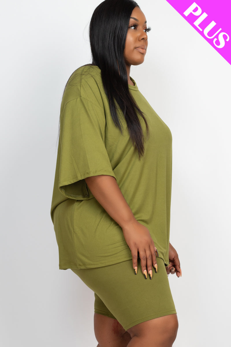 Conjunto de top holgado y shorts biker de talla grande