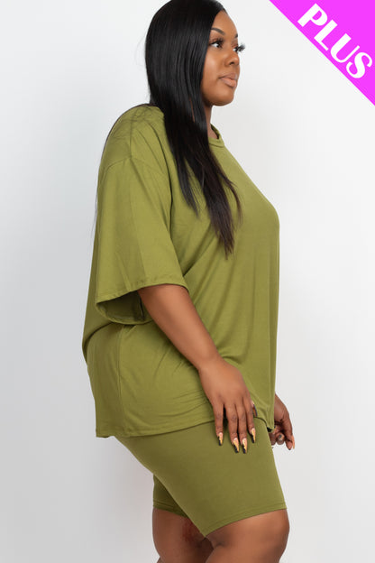 Conjunto de top holgado y shorts biker de talla grande