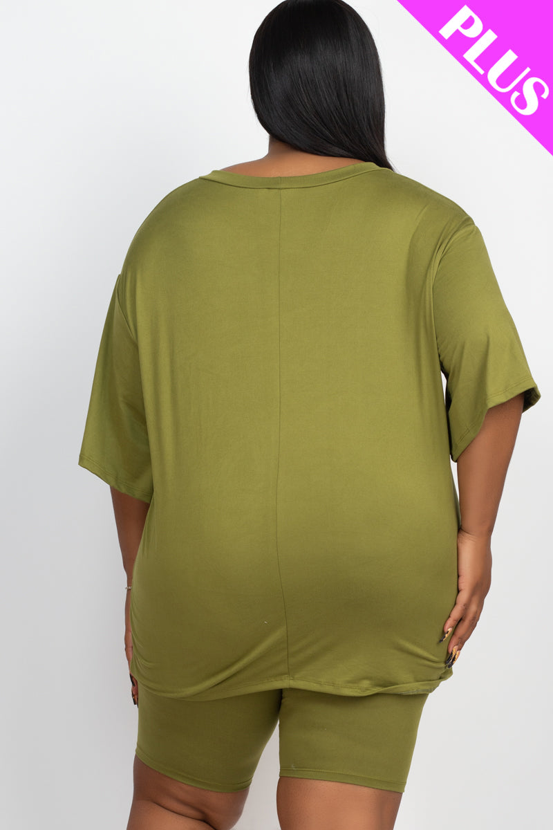 Conjunto de top holgado y shorts biker de talla grande
