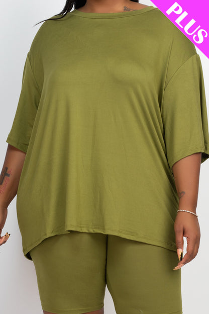 Conjunto de top holgado y shorts biker de talla grande