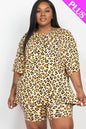 Plus Size Leopard Print Loose Fit Top & Biker Shorts Set