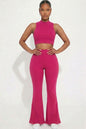 Ribbed Mock Neck Crop Tank Top & Bootcut Pants Set