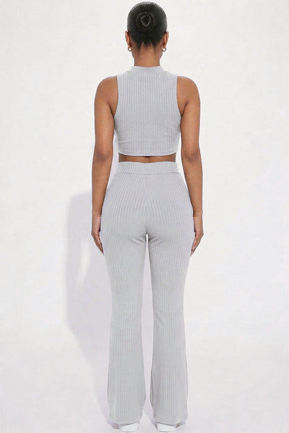 Ribbed Mock Neck Crop Tank Top & Bootcut Pants Set