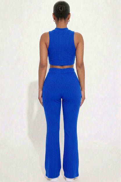 Ribbed Mock Neck Crop Tank Top & Bootcut Pants Set