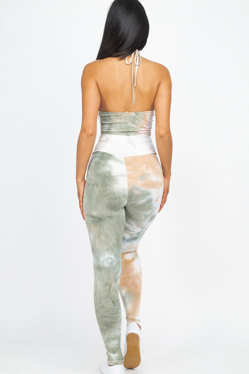 Tie-Dye Ruched Crop Top & Leggings Set - Capella Apparel