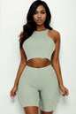 Ribbed Cropped Tank Top and Biker Shorts Set - Wholesale Capella Apparel