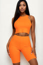 Ribbed Cropped Tank Top and Biker Shorts Set - Wholesale Capella Apparel