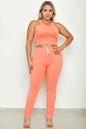 Plus Size Crop Tank Top & Ruched Pants Set - Capella Apparel