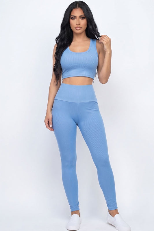 Conjunto de top corto acanalado y leggings