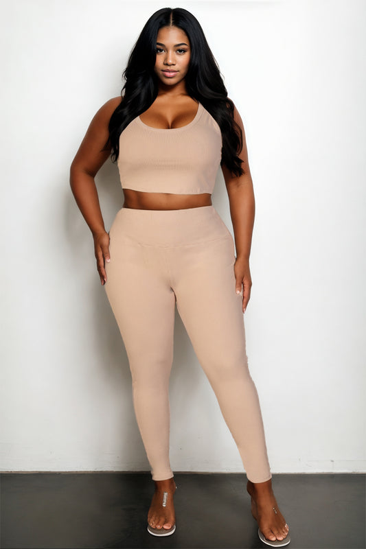 Plus Size Ribbed Crop Top & Leggings Set