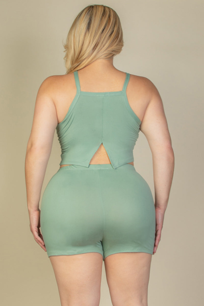 Plus Size Split Back Cami Top & Shorts Set - Capella Apparel